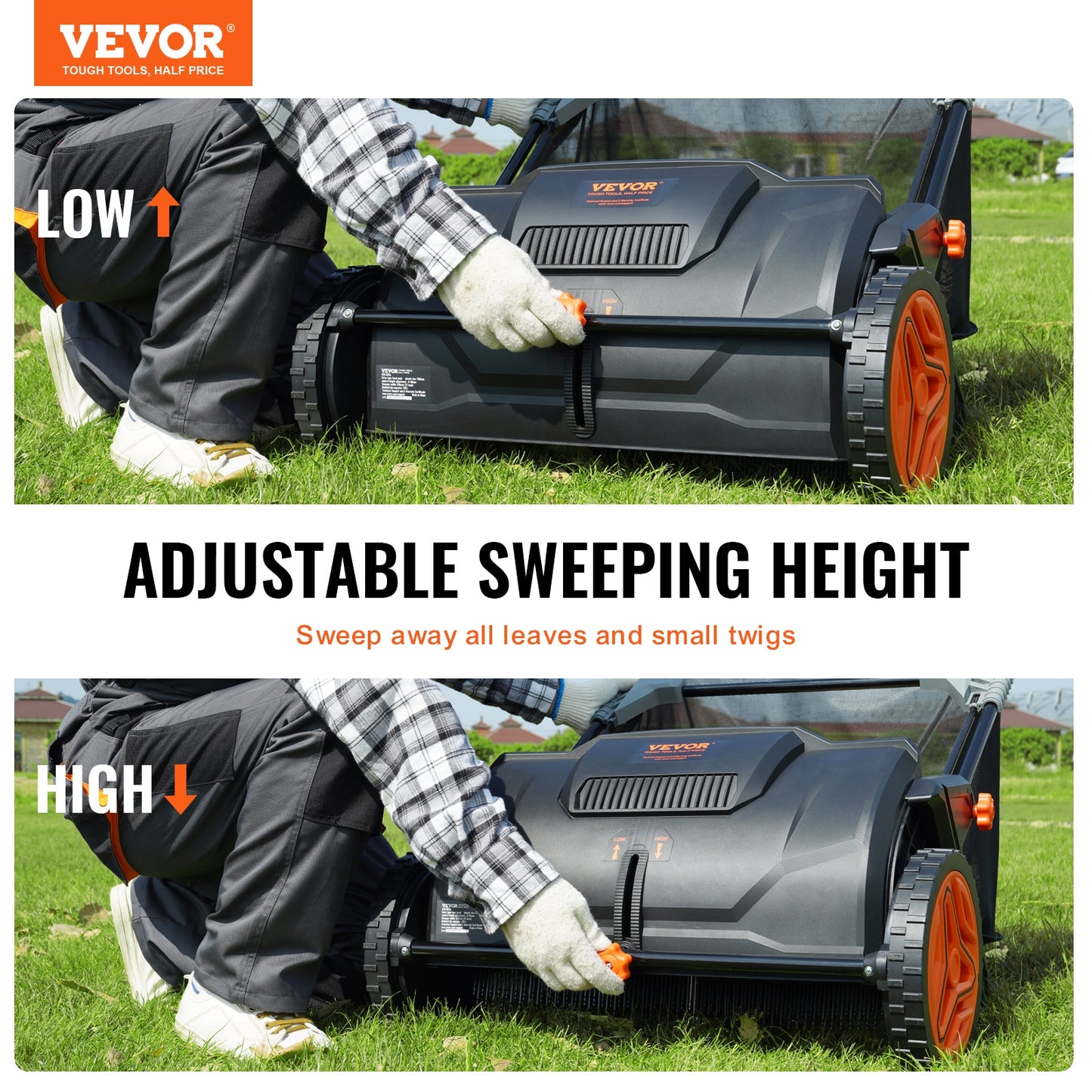 VEVOR Push Lawn Sweeper, 21-Inch Leaf & Grass Collector