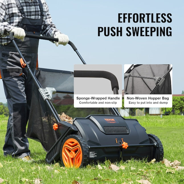 VEVOR Push Lawn Sweeper, 21-Inch Leaf & Grass Collector