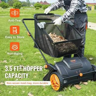 VEVOR Push Lawn Sweeper, 21-Inch Leaf & Grass Collector